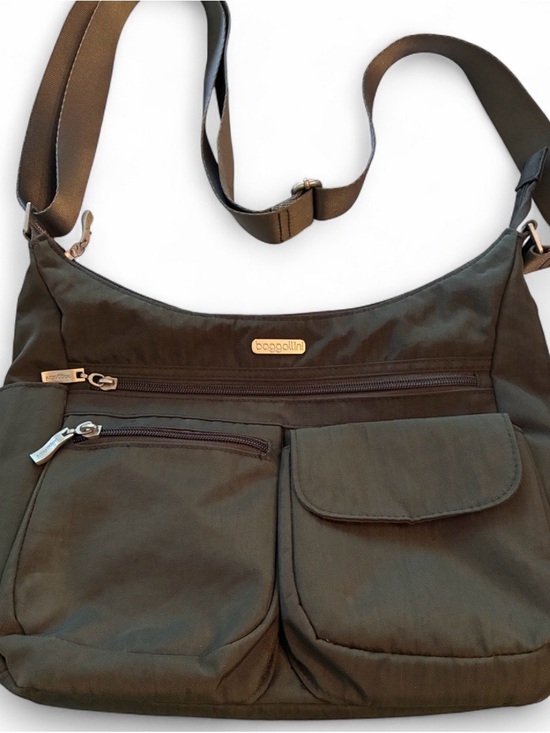 Baggallini Handbags - Baggallini Grey Crossbody with Silver Hardware and Purple interior